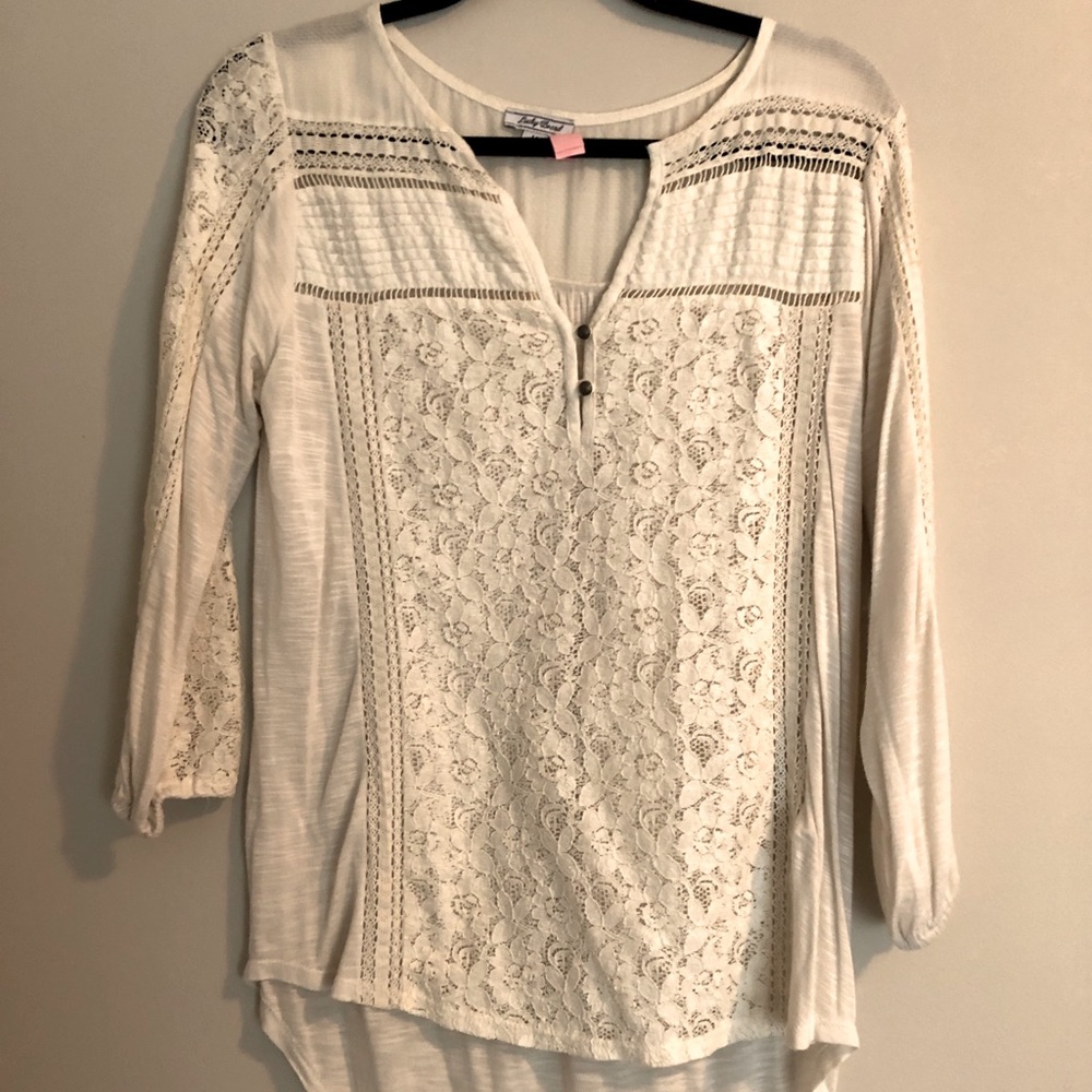 Lucky brand boho cream 3/4 sleeve blouse